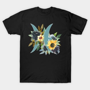 Pisces Horoscope Zodiac Blue Sunflower Design T-Shirt